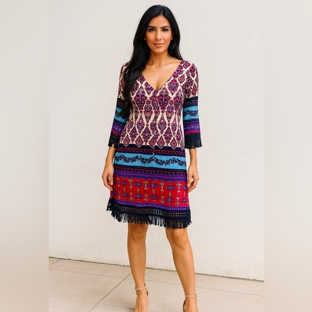 UMGEE Bohemian Parsley Print Fringe Hem Size Medium